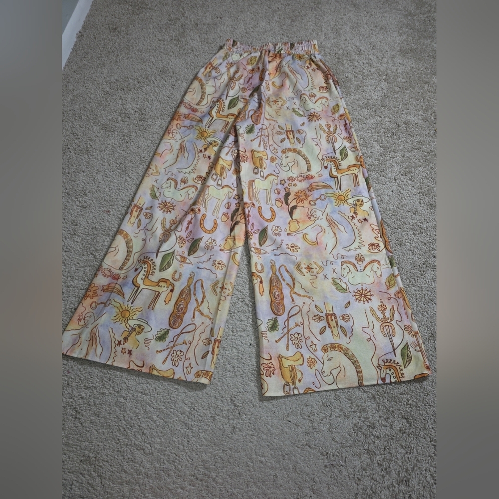 Beulah Style Horse Print Pleated Wide Leg Pants Sz L - Picture 2 of 8